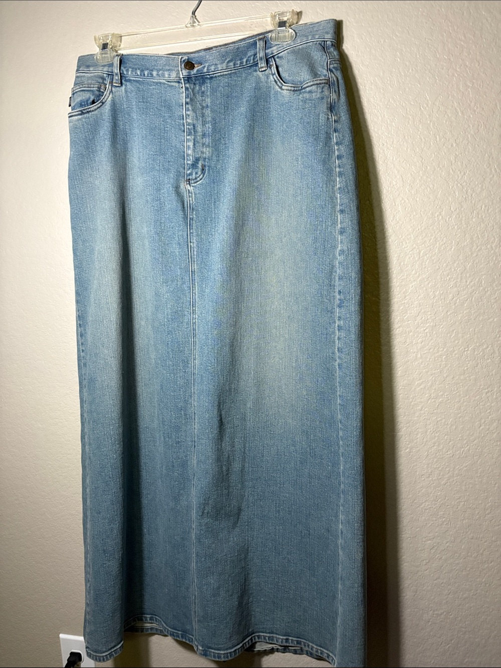 Vintage Ralph Lauren Light Blue Denim Maxi Skirt - Back Split